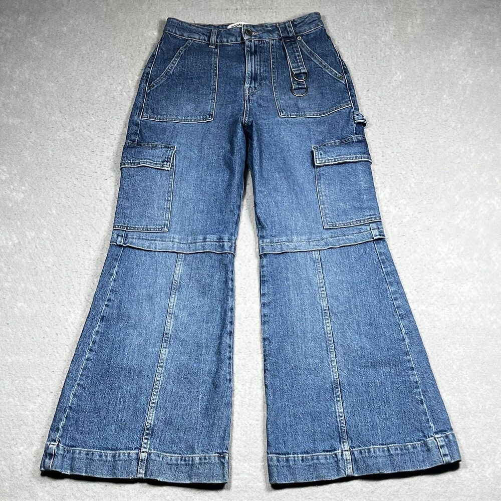 Social Tourist Jeans Women’s 7R W28 Wide Leg Cargo Jeans Ultra High Rise Denim